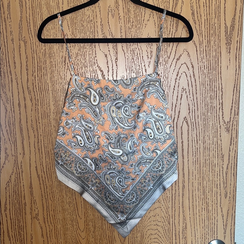 Paisley Print Women’s Top - Orange and Gray